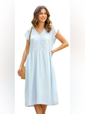 TERZO MILLENNIO Linen Embroidered V-Neck Dress